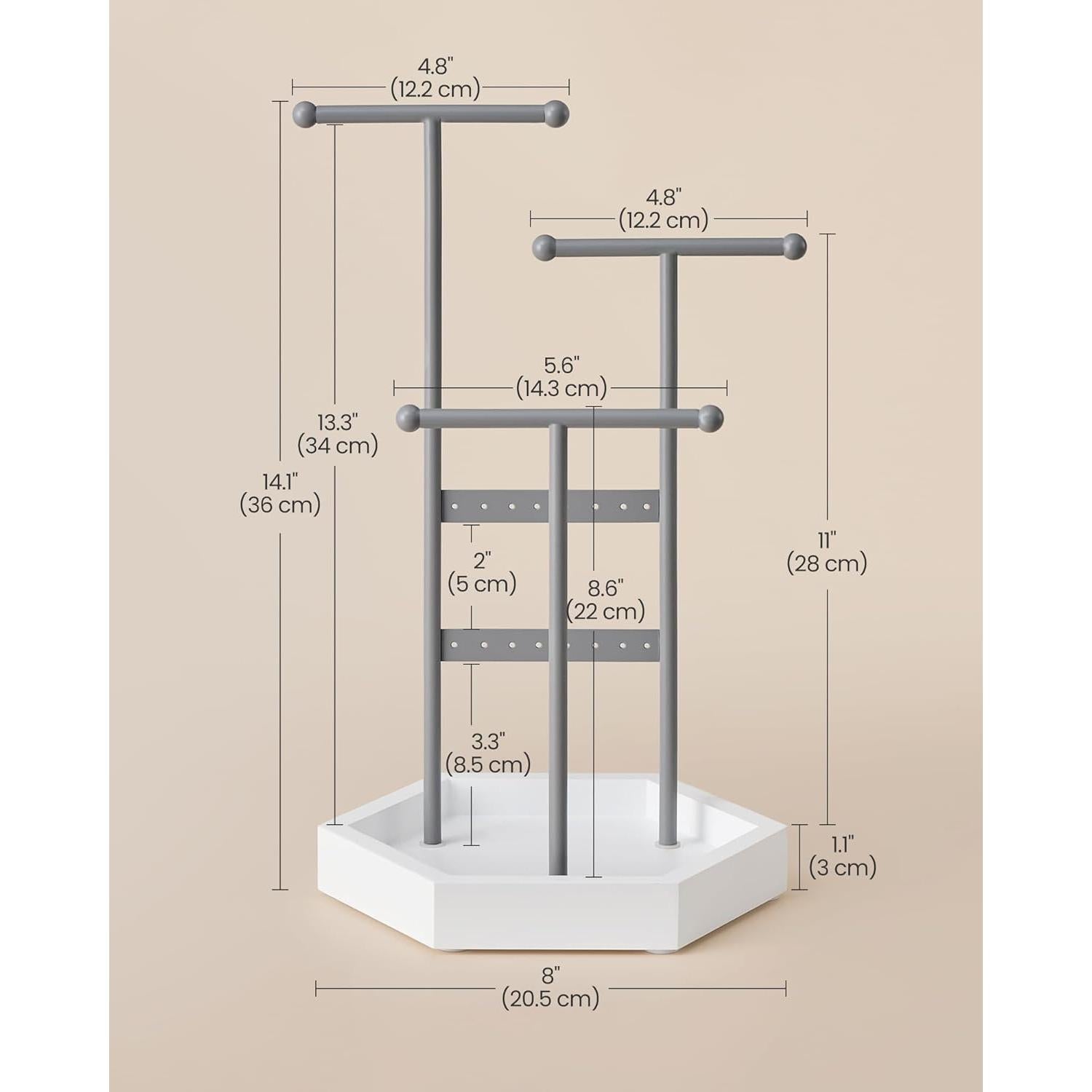 Soporte de Joyería SONGMICS 3 Niveles Metal Gris y Blanco