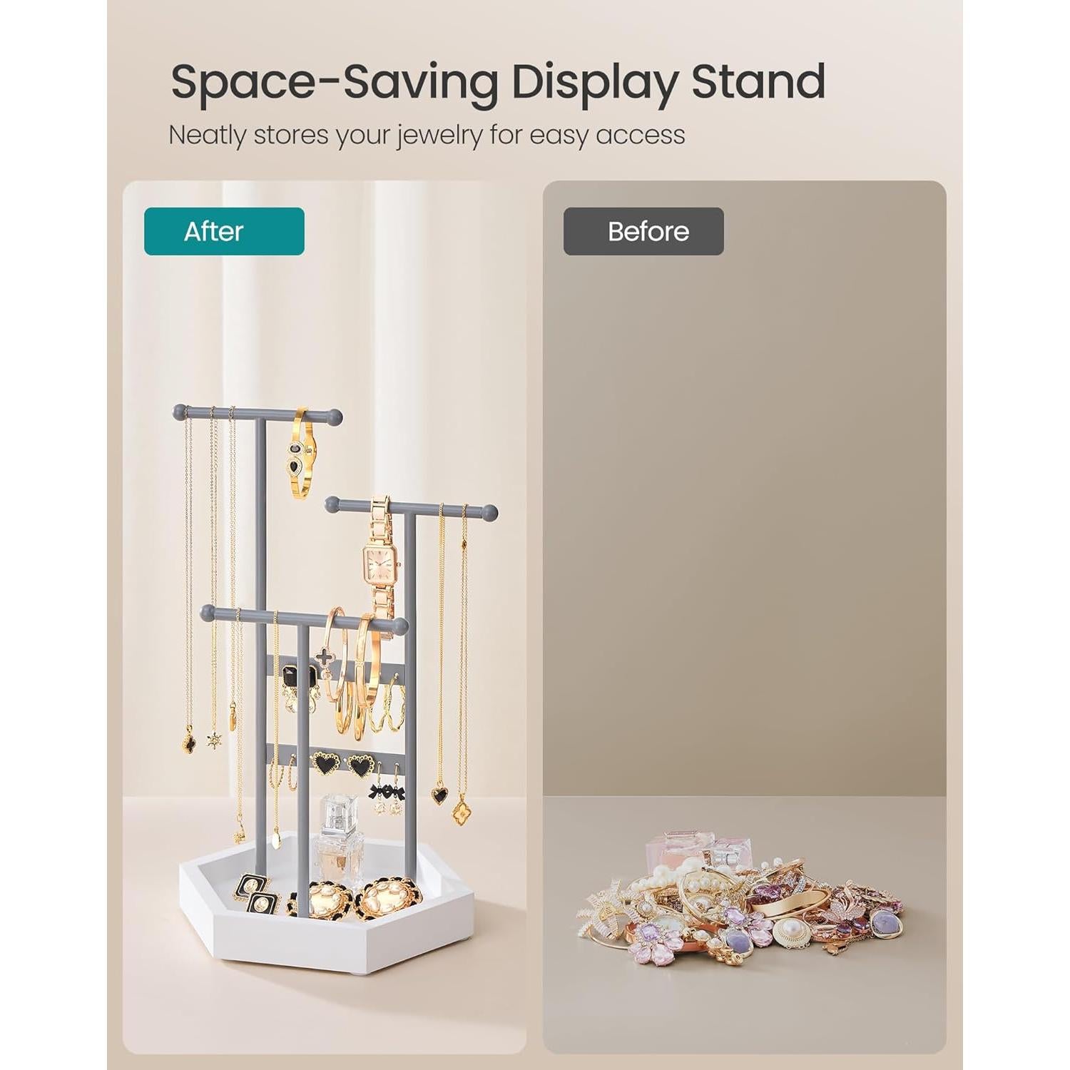 Soporte de Joyería SONGMICS 3 Niveles Metal Gris y Blanco