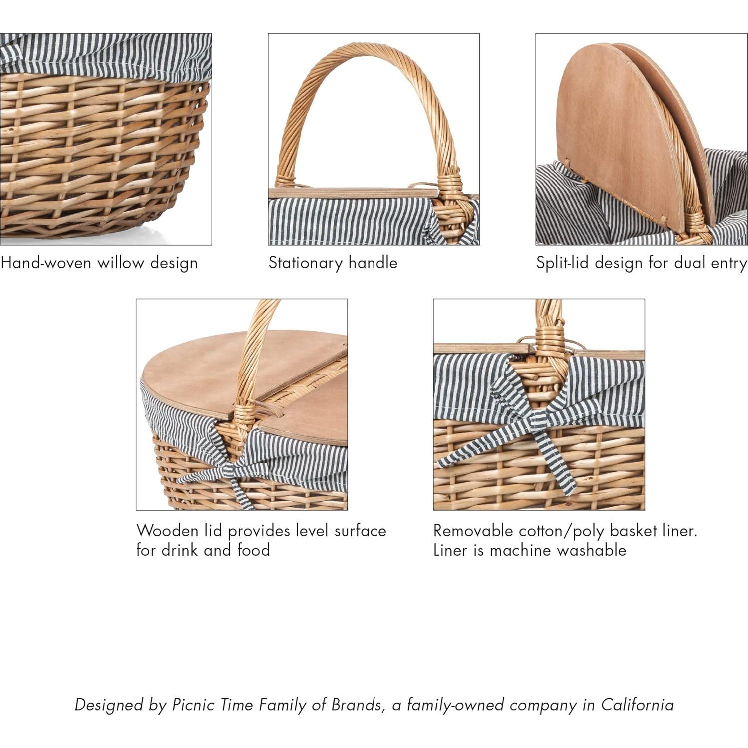 Cesta de Picnic Vintage Country PICNIC TIME para 2 - Mimbre