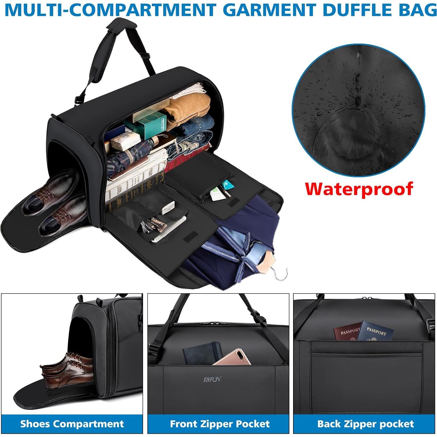 Bolsa de viaje tipo duffel IBFUN 4 en 1 con compartimento para zapatos