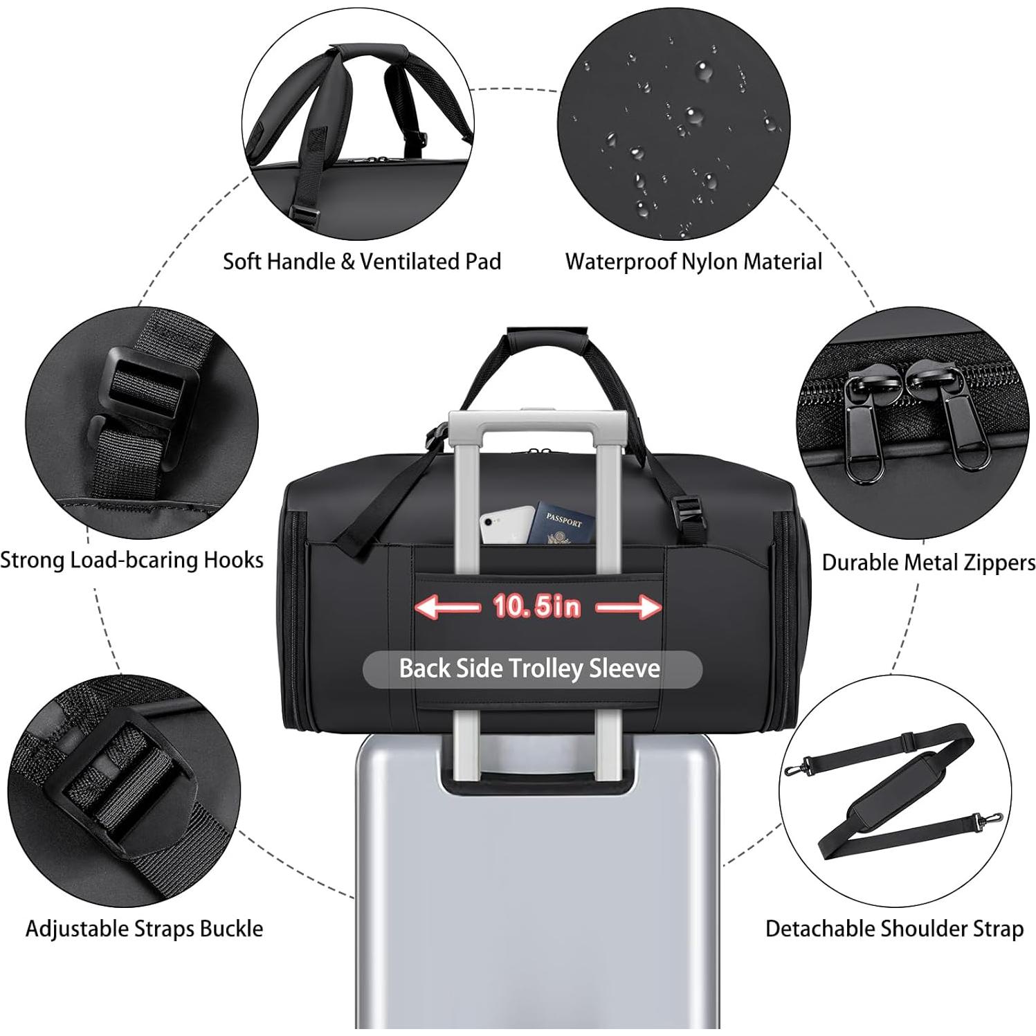 Bolsa de viaje tipo duffel IBFUN 4 en 1 con compartimento para zapatos