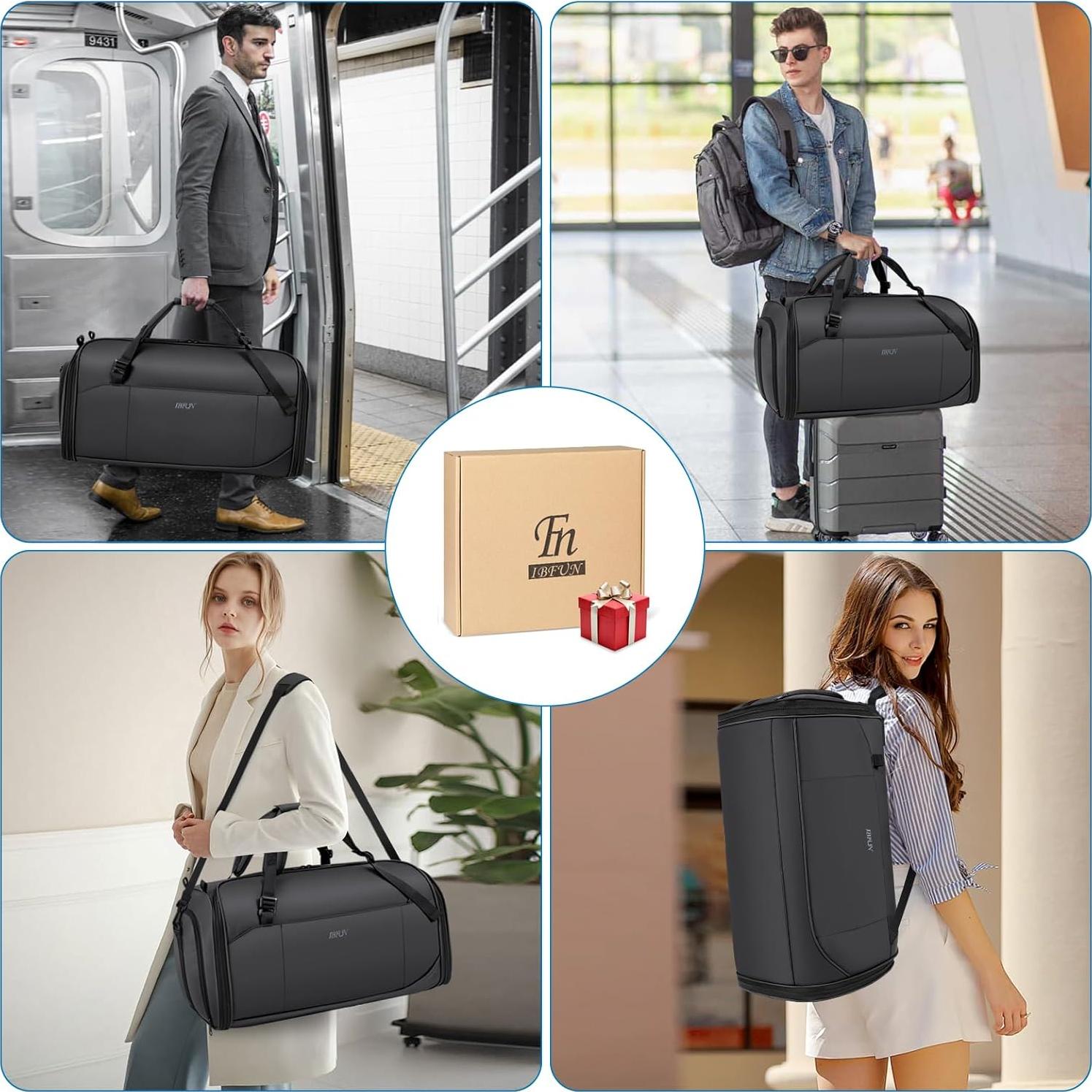 Bolsa de viaje tipo duffel IBFUN 4 en 1 con compartimento para zapatos