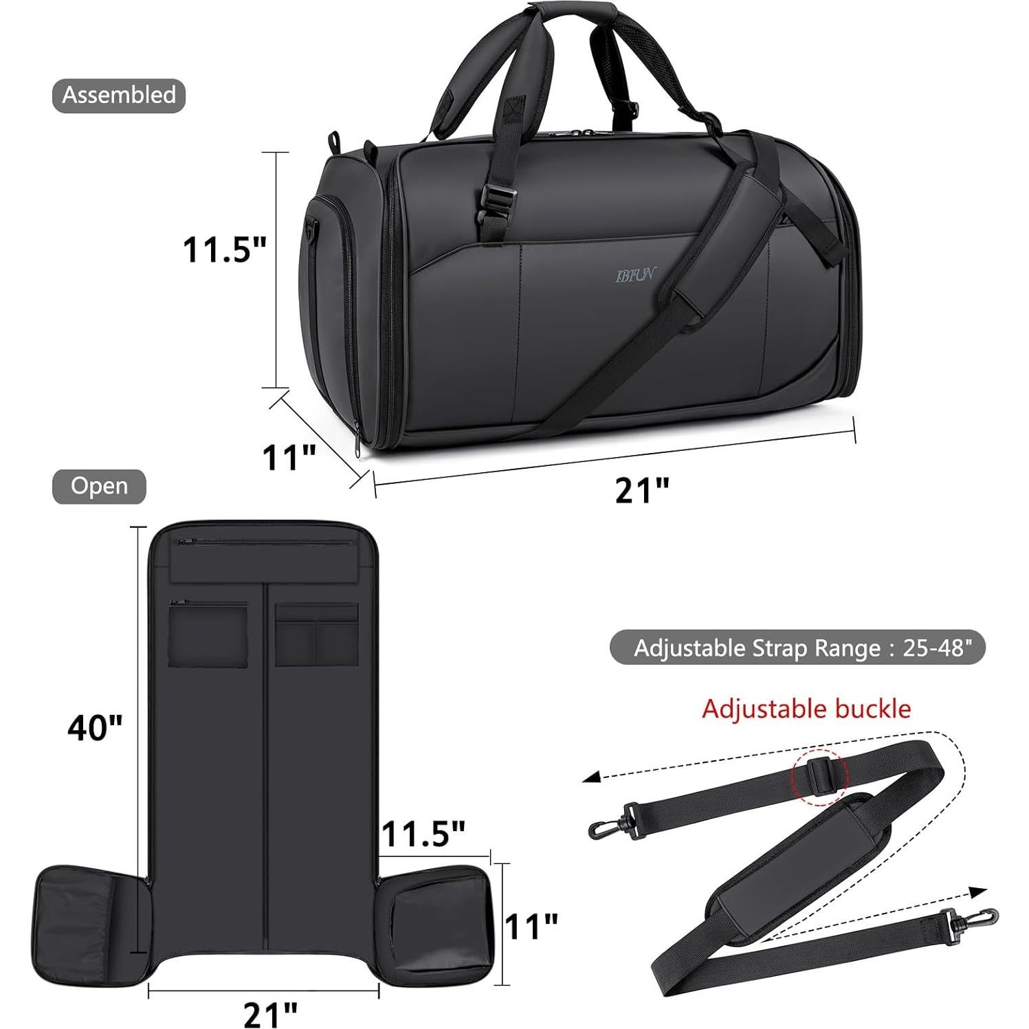 Bolsa de viaje tipo duffel IBFUN 4 en 1 con compartimento para zapatos