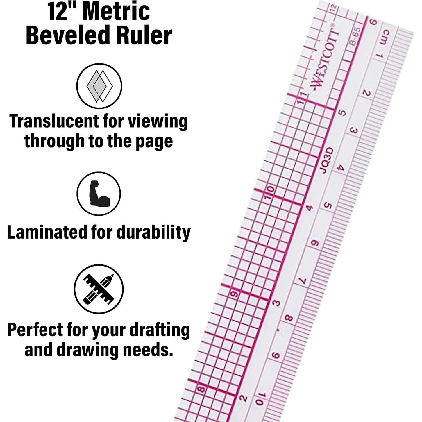 Regla Biselada Westcott B-65 30 cm Transparente 16 partes