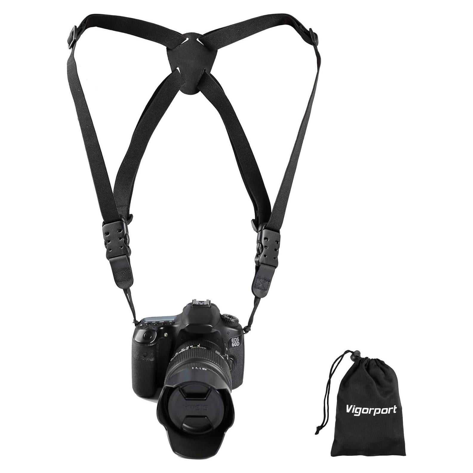 Correa de Arnés para Cámara DSLR SLR - Negro, Ajustable y Ergonómica