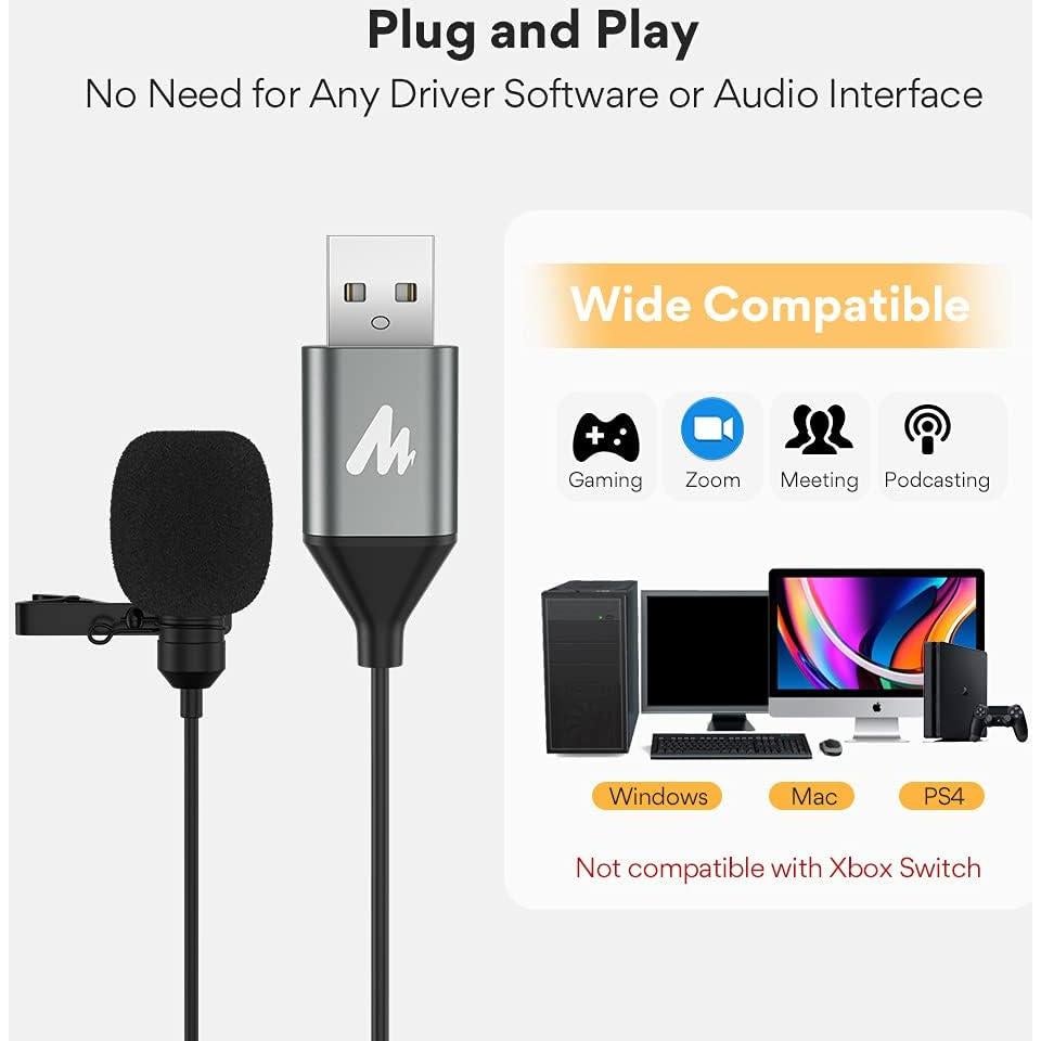 Micrófono Lavalier USB MAONO AU-UL10 Omnidireccional 192kHz