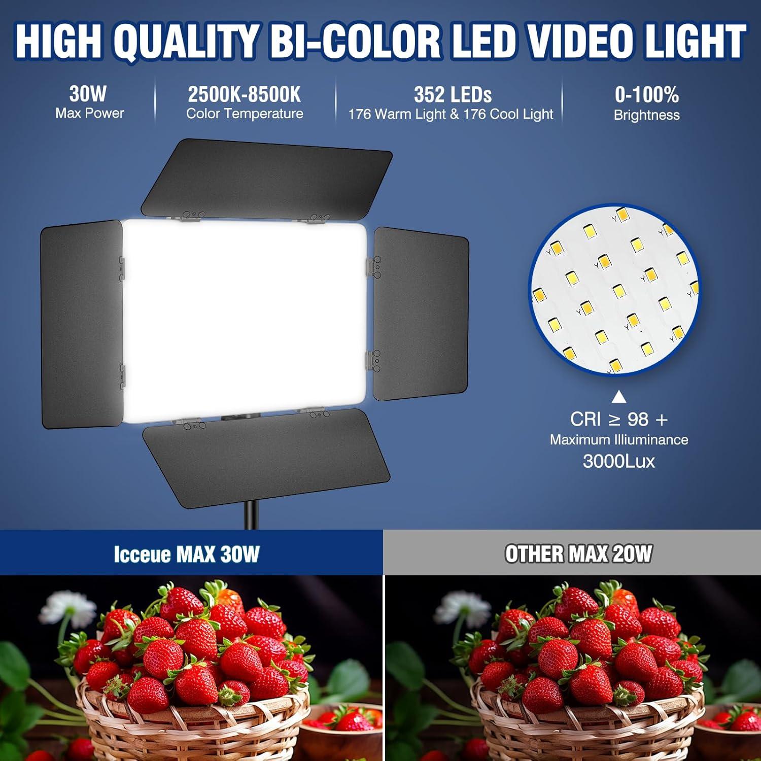 Kit de Luz LED Kewaiaa 30W Ajustable 2500K-8500K para Video