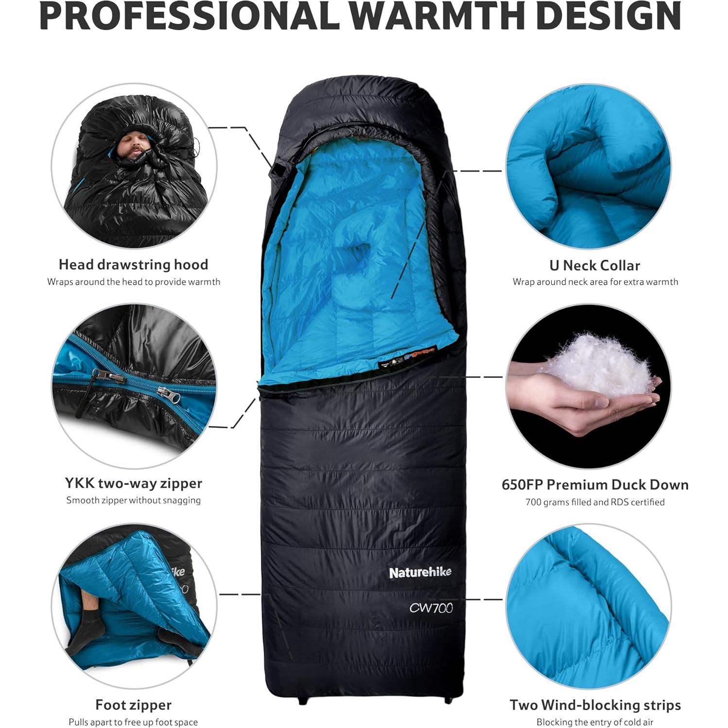 Saco de Dormir Ultraligero Naturehike CW700 0°C Pluma RDS