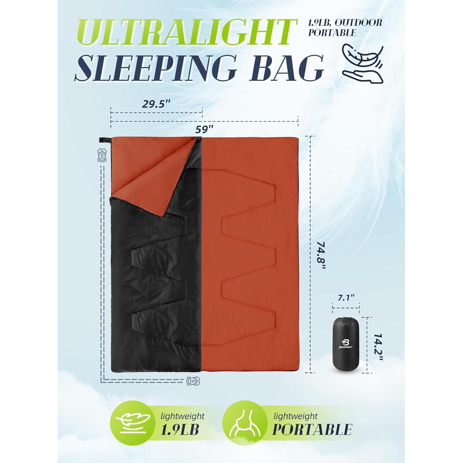 Saco de dormir Bessport ultraligero 3 estaciones negro 1 persona