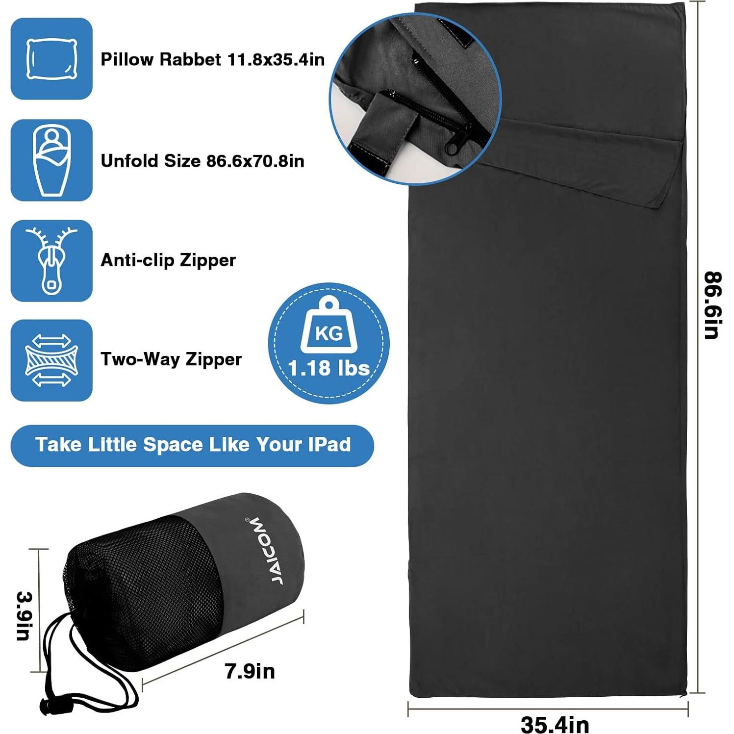 Sleeping Bag Liner, Travel Sheets & Adult Sleep Sack, Ultralight and Portable Summer Sleeping Bag - Ideal for Backpacking, Hotels and Hostels, Business Trips, Camping