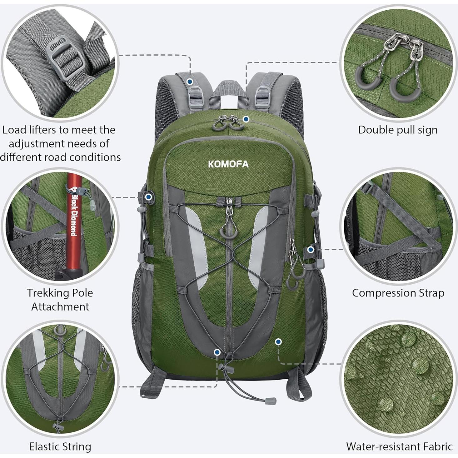 Mochila de Senderismo 30L Unisex Verde Ejercito Ligera