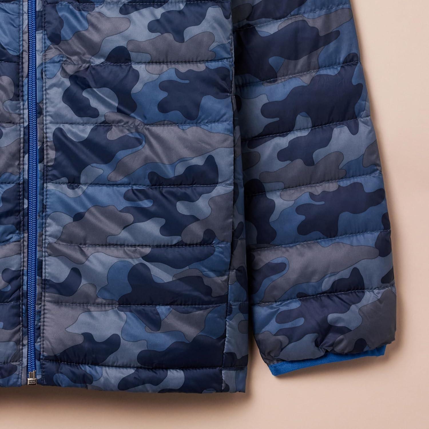 Chaqueta Puffer Ligera Amazon Essentials Niños X-Pequeño Camo Azul