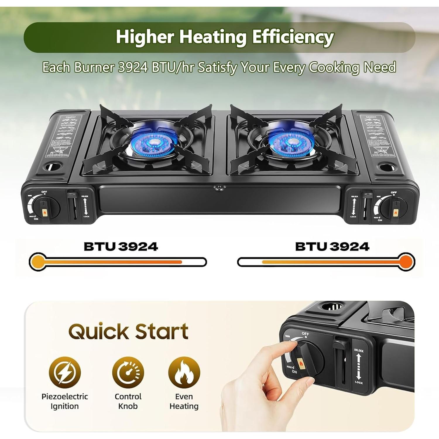 Estufa de Camping Butano HuaShuani Doble Quemador 2.4kg