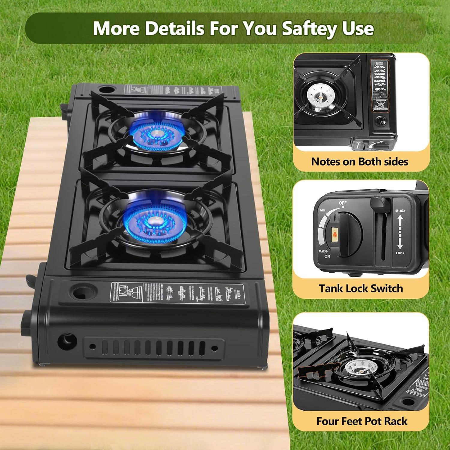 Estufa de Camping Butano HuaShuani Doble Quemador 2.4kg