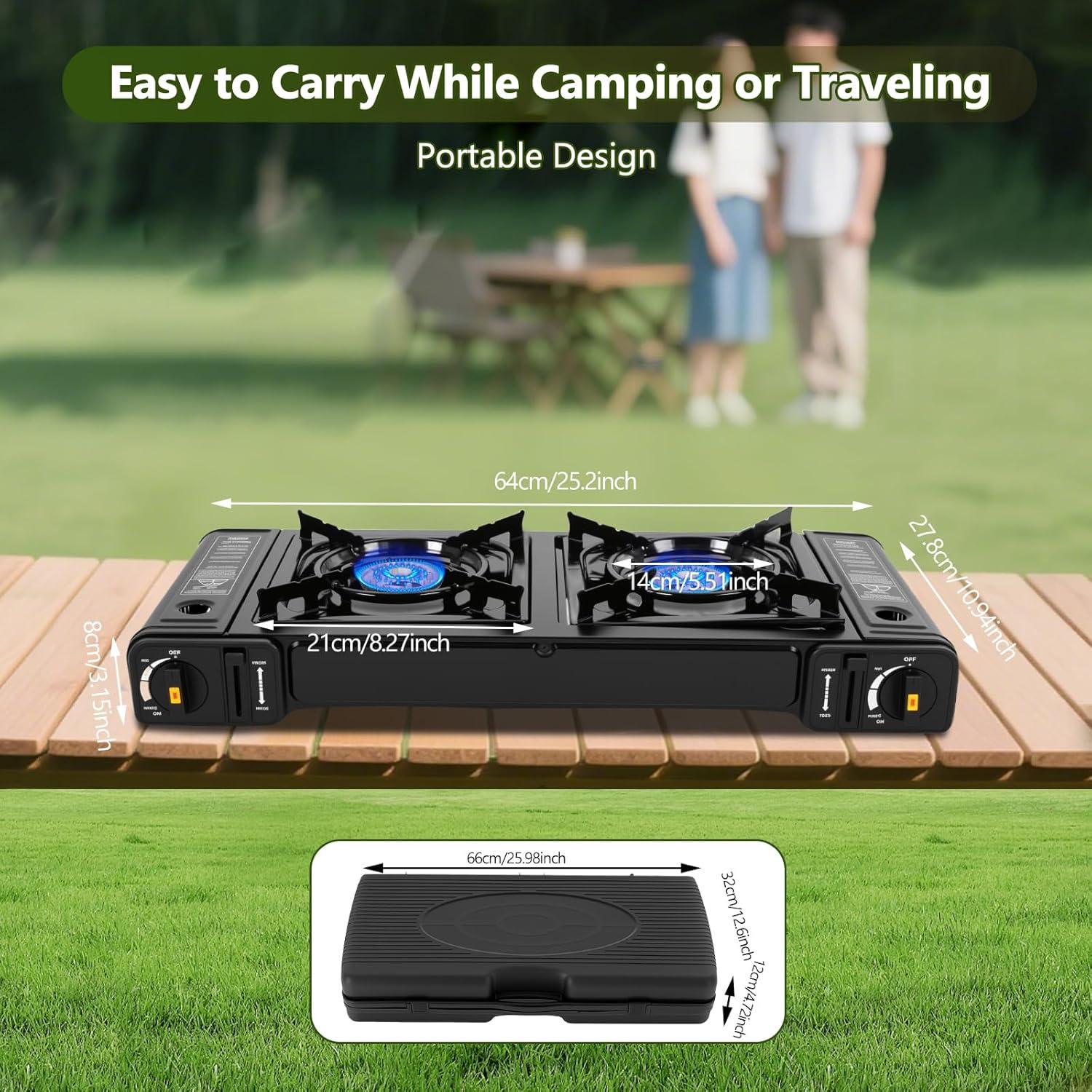 Estufa de Camping Butano HuaShuani Doble Quemador 2.4kg