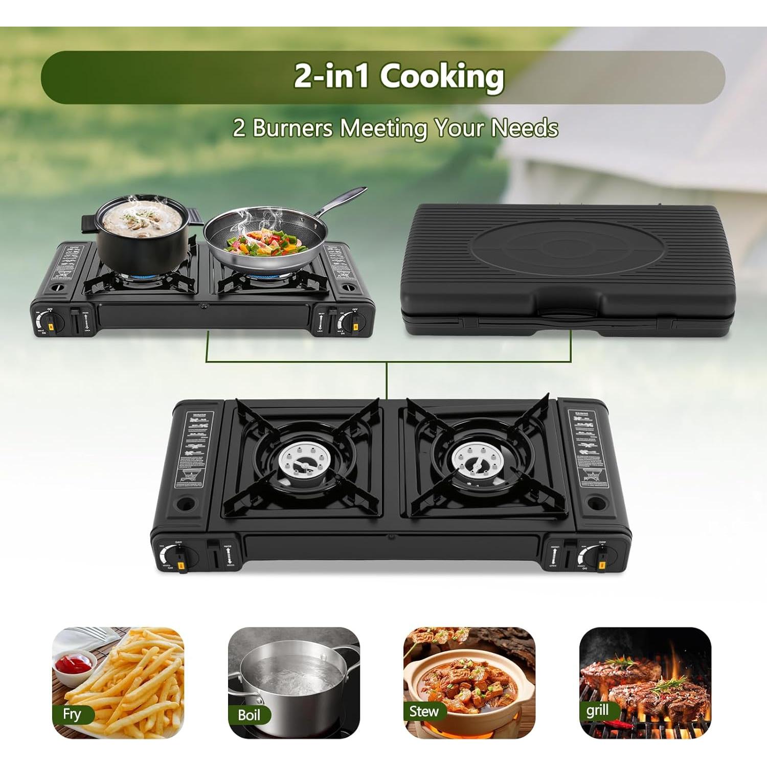 Estufa de Camping Butano HuaShuani Doble Quemador 2.4kg