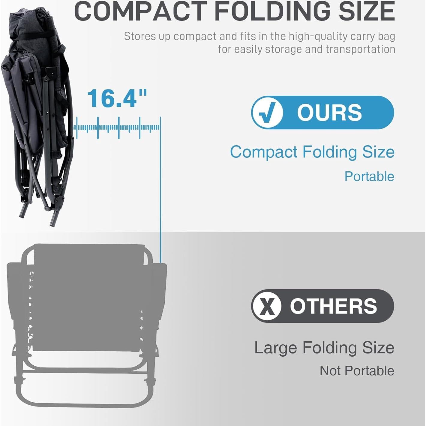 EVER ADVANCED Oversized Folding Rocking Camping Chair, Padded Portable Rocker Chairs for Patio, Lawn and Outdoors, Heavy Duty Hard Armchair for Adults Supports 400lbs, Black