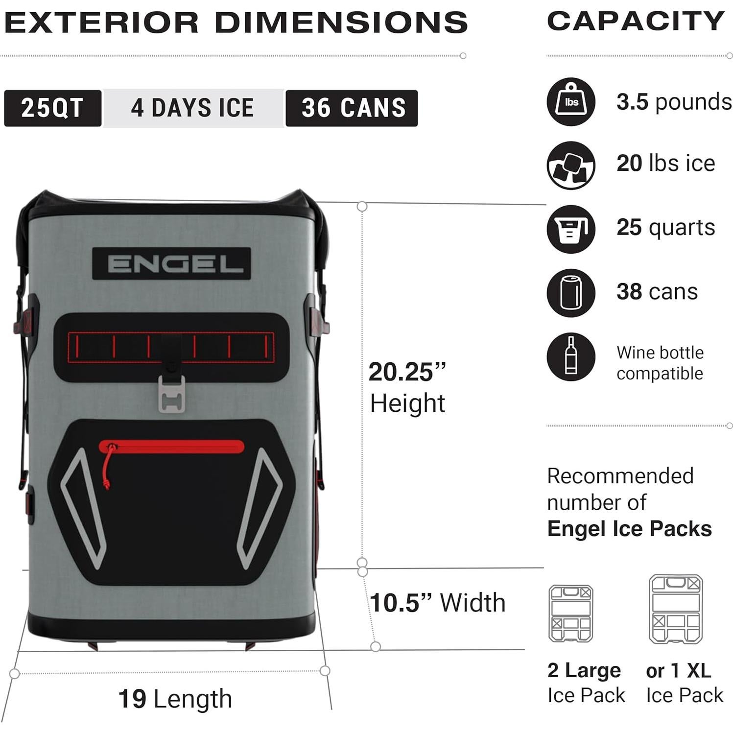 Mochila Enfriadora Engel BP25 25 Cuartos Aislada Gris Lima