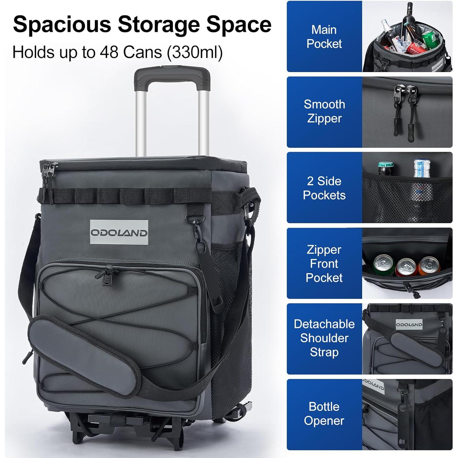 Enfriador de Camping Odoland 48 Latas con Ruedas y Mango