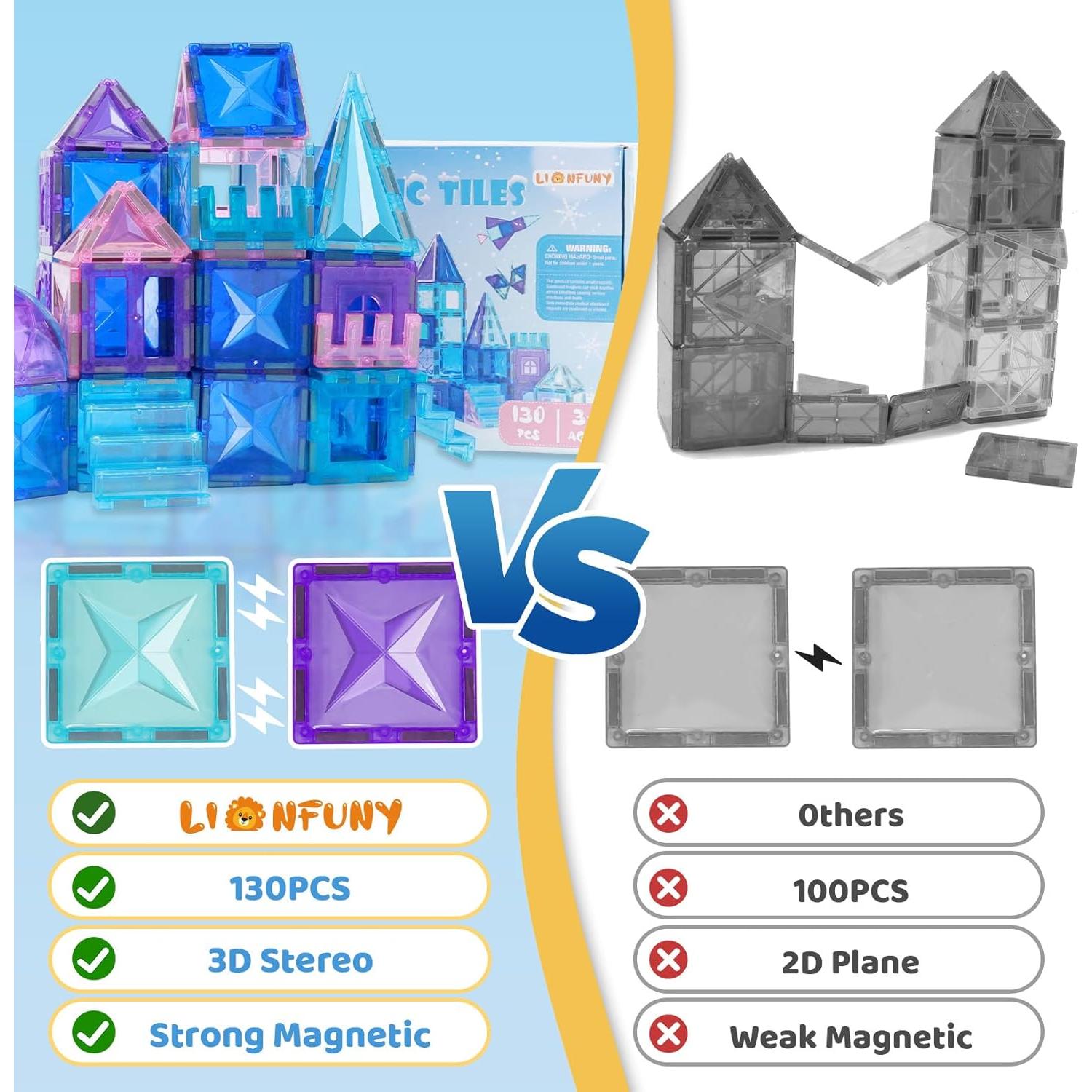 130 Piezas de Azulejos Magnéticos LionFuny para Niños 3+