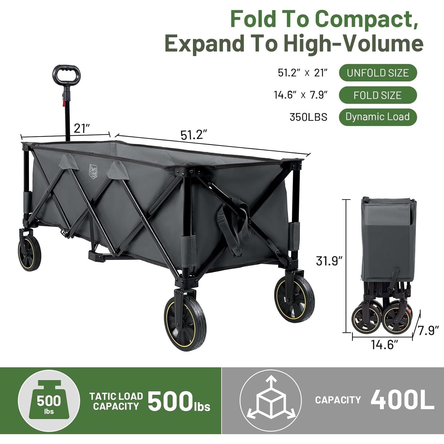 Carro Plegable Timber Ridge 400L con Frenos y Mango Ajustable