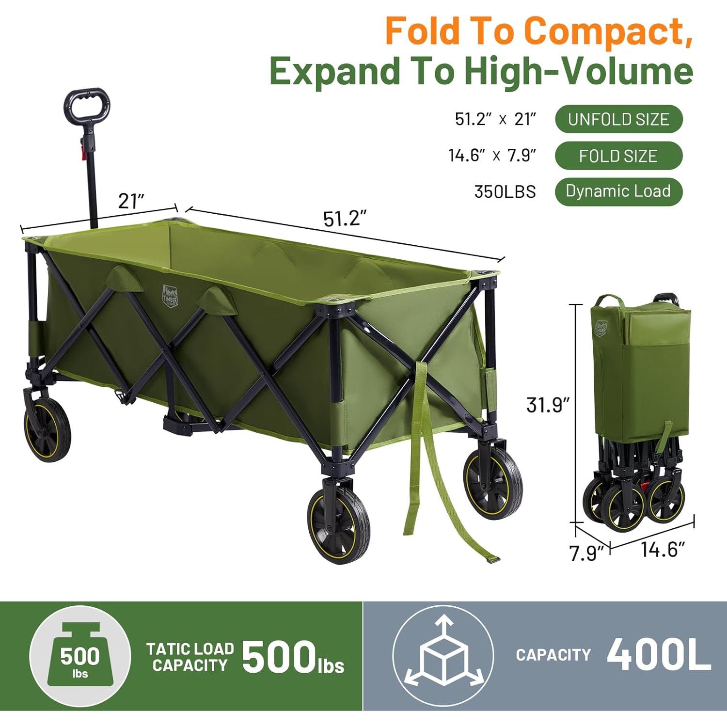 Carro Plegable Timber Ridge 130 cm Verde 400L con Frenos
