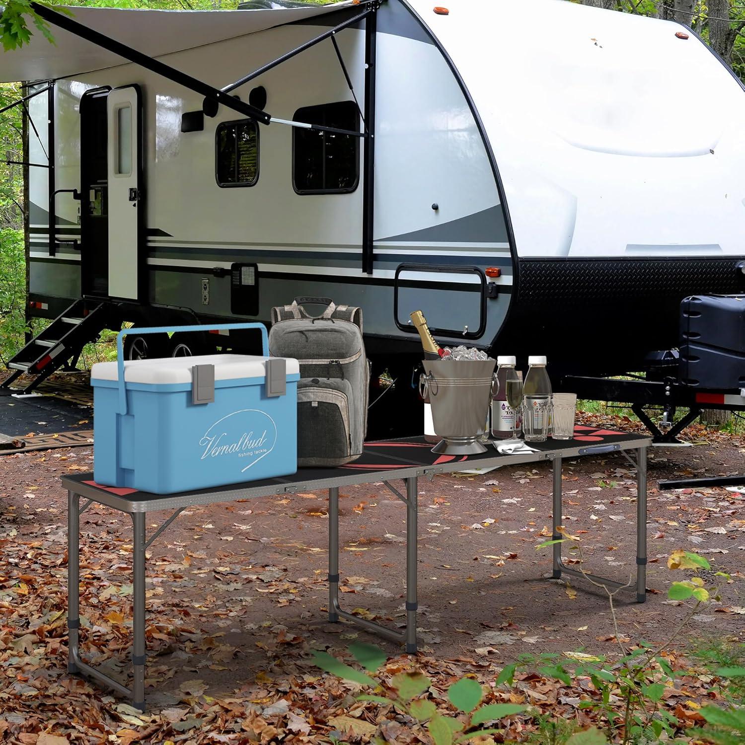 Mesa de Camping Plegable Outsunny 240cm Ajustable Negra y Roja