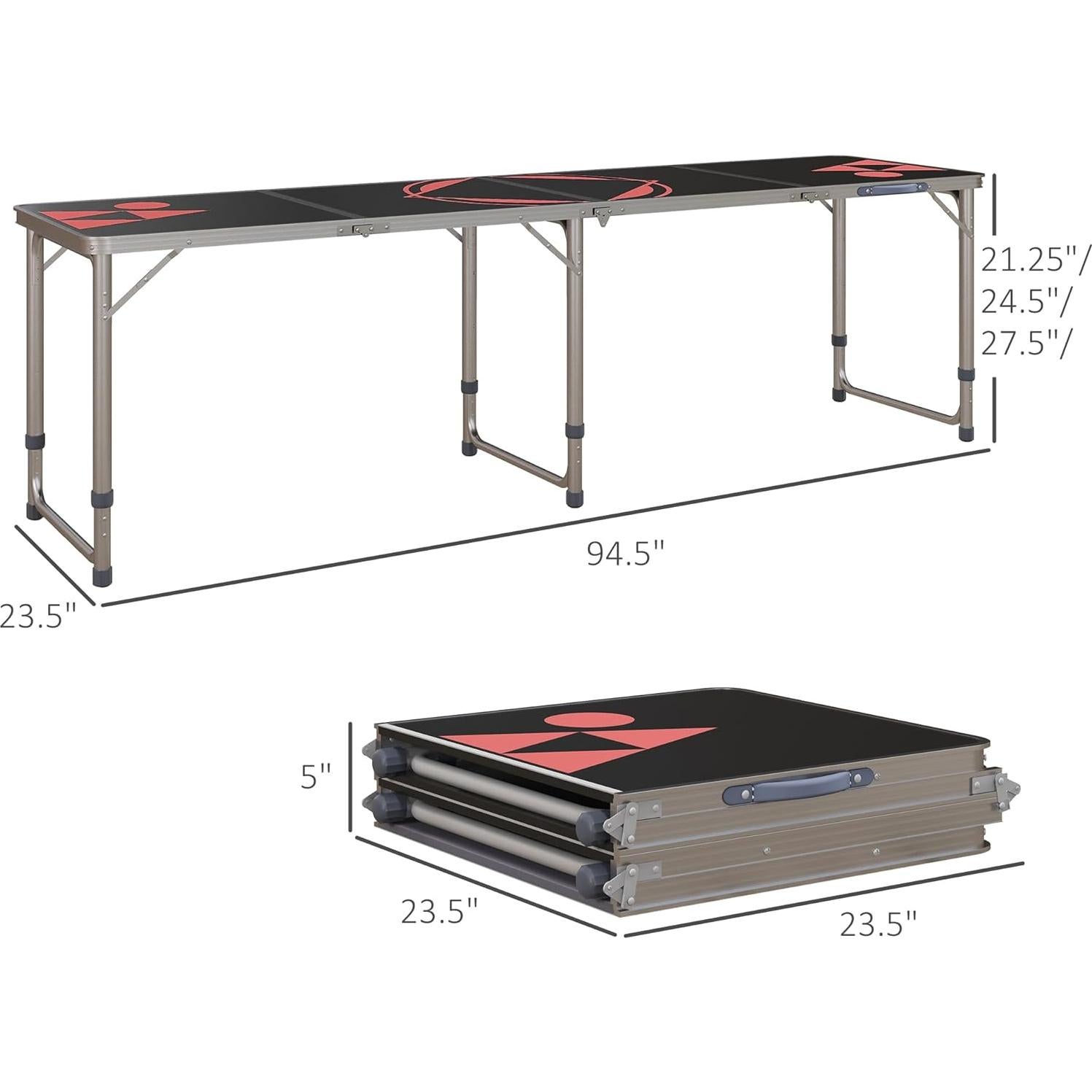 Mesa de Camping Plegable Outsunny 240cm Ajustable Negra y Roja
