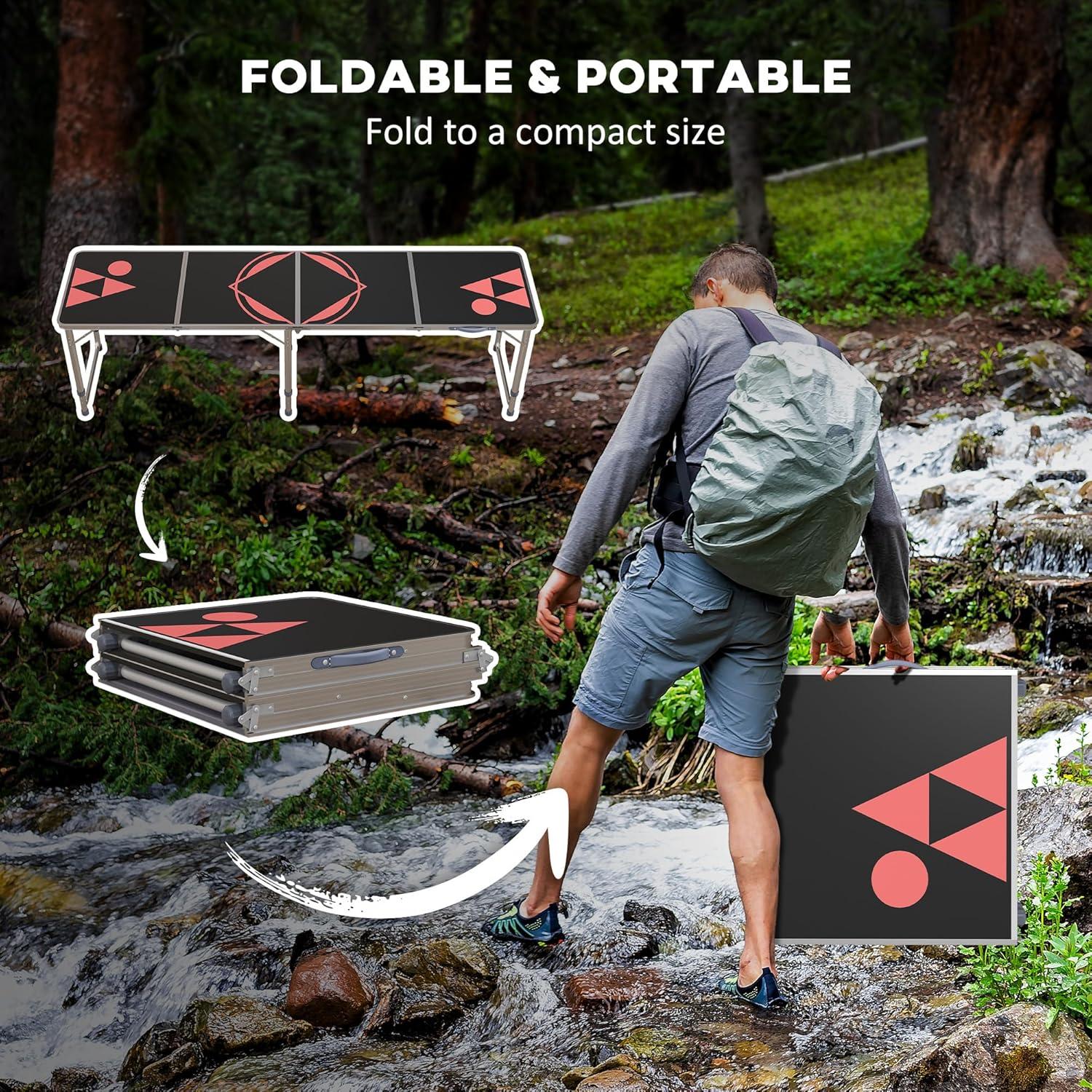 Mesa de Camping Plegable Outsunny 240cm Ajustable Negra y Roja