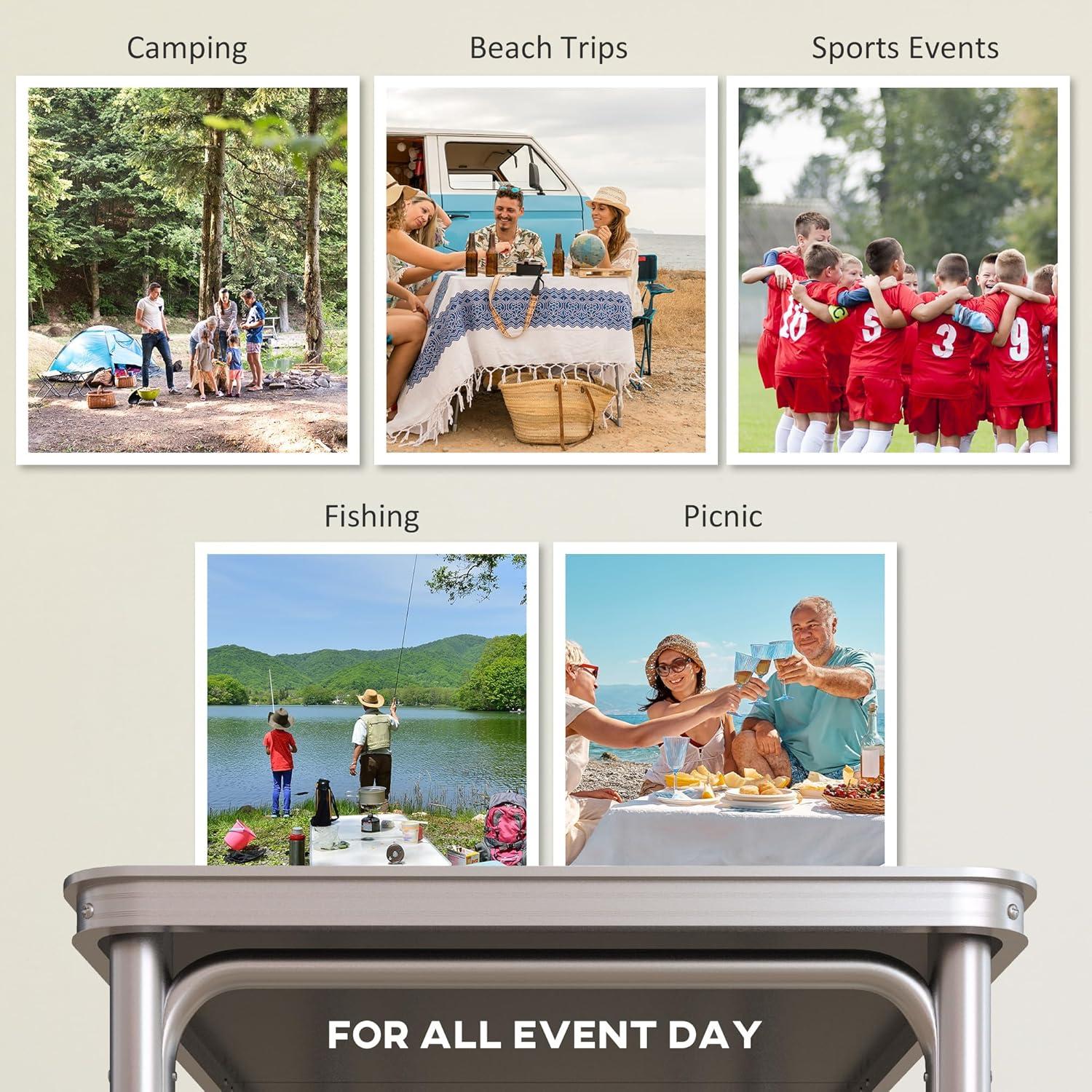 Mesa de Camping Plegable Outsunny 240cm Ajustable Negra y Roja