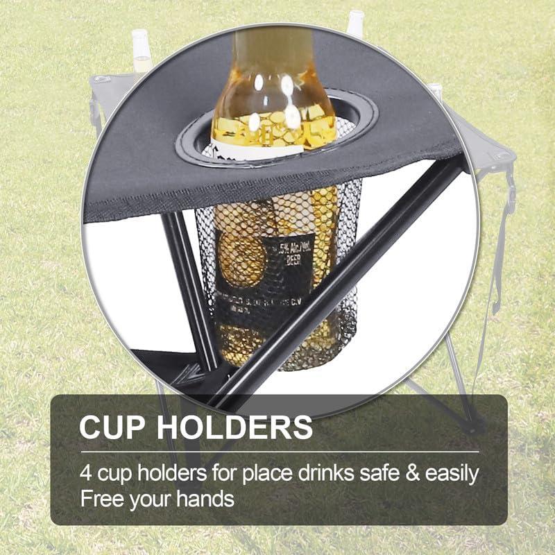 Folding Tailgating Table with Cooler,Lightweight Folding Camping Table w/Mesh Food Basket,4 Cup Holder,Carry Bag for Outdoor Picnic,Camp,BBQ,Parties,Black