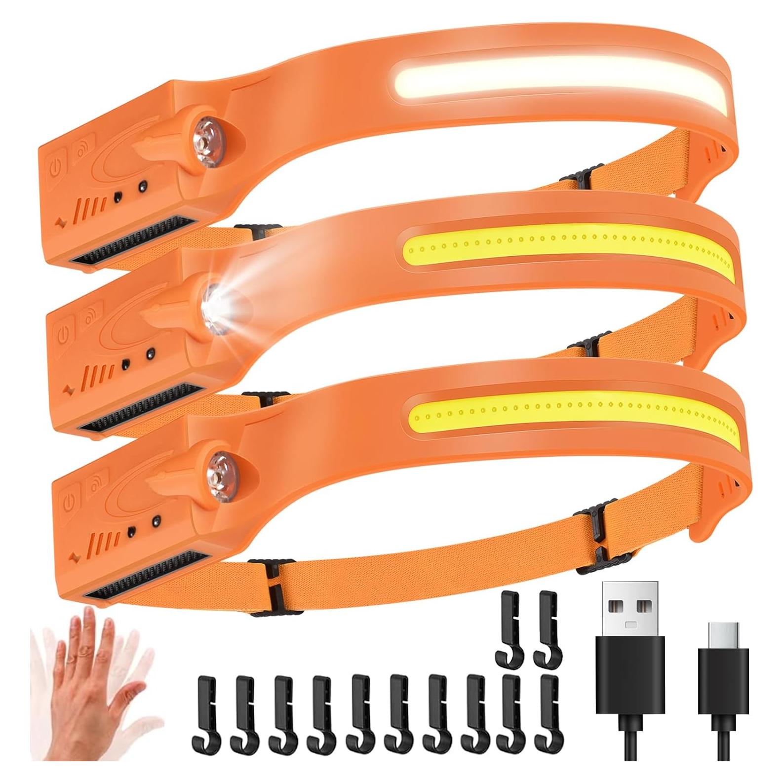 Linterna Frontal LED Zlangsports Recargable 230° 6 Modos Naranja