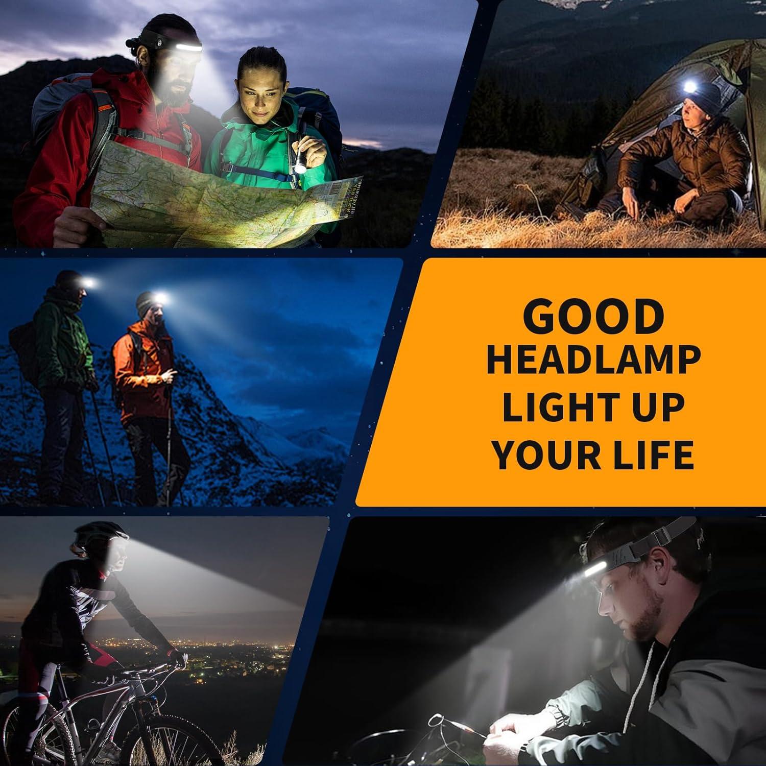 Linterna Frontal LED Zlangsports Recargable 230° 6 Modos Naranja