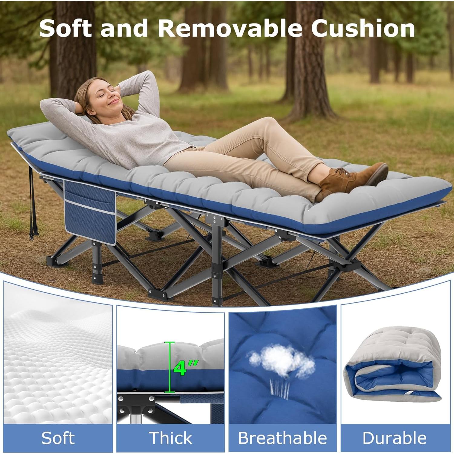 Cama de Camping Plegable Suteck XXL 200x81cm 1200D con Almohada