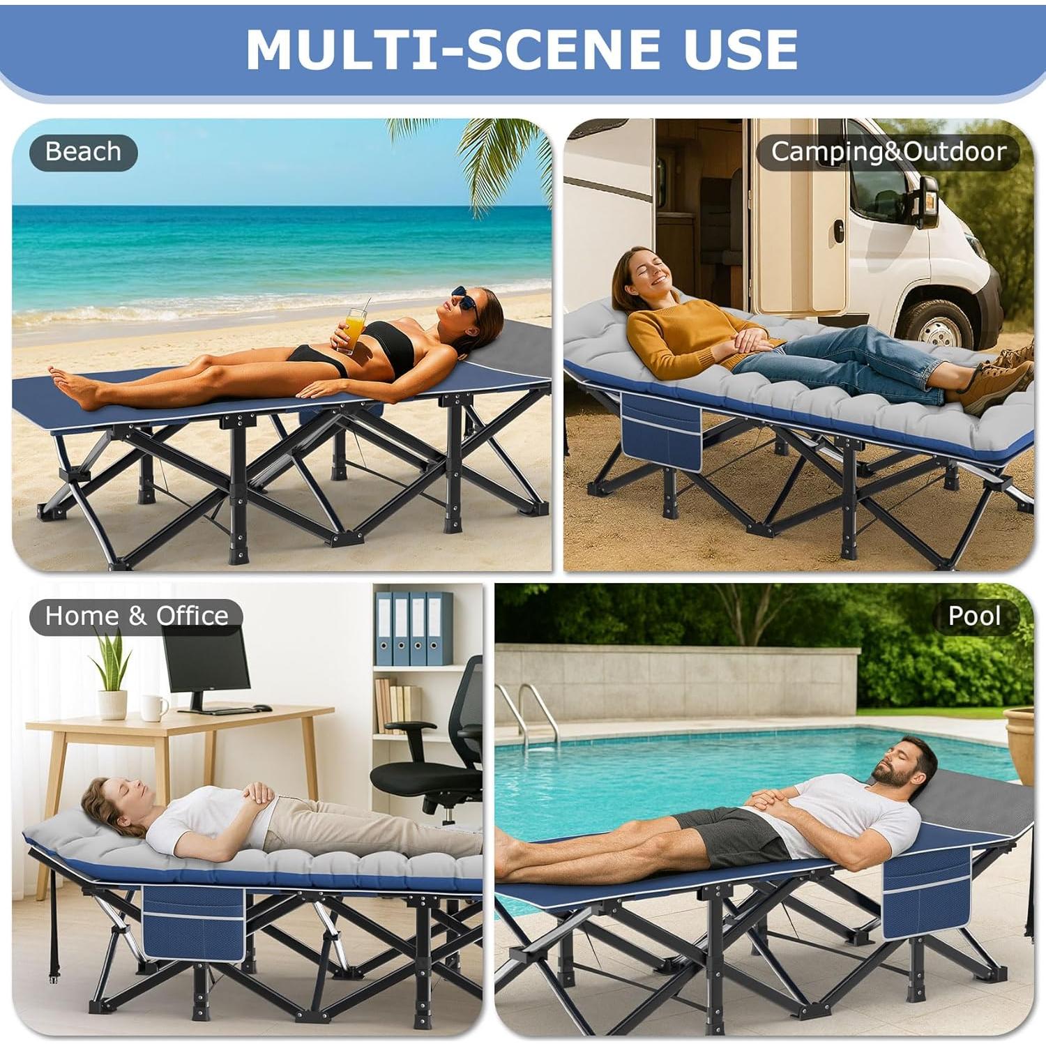 Cama de Camping Plegable Suteck XXL 200x81cm 1200D con Almohada