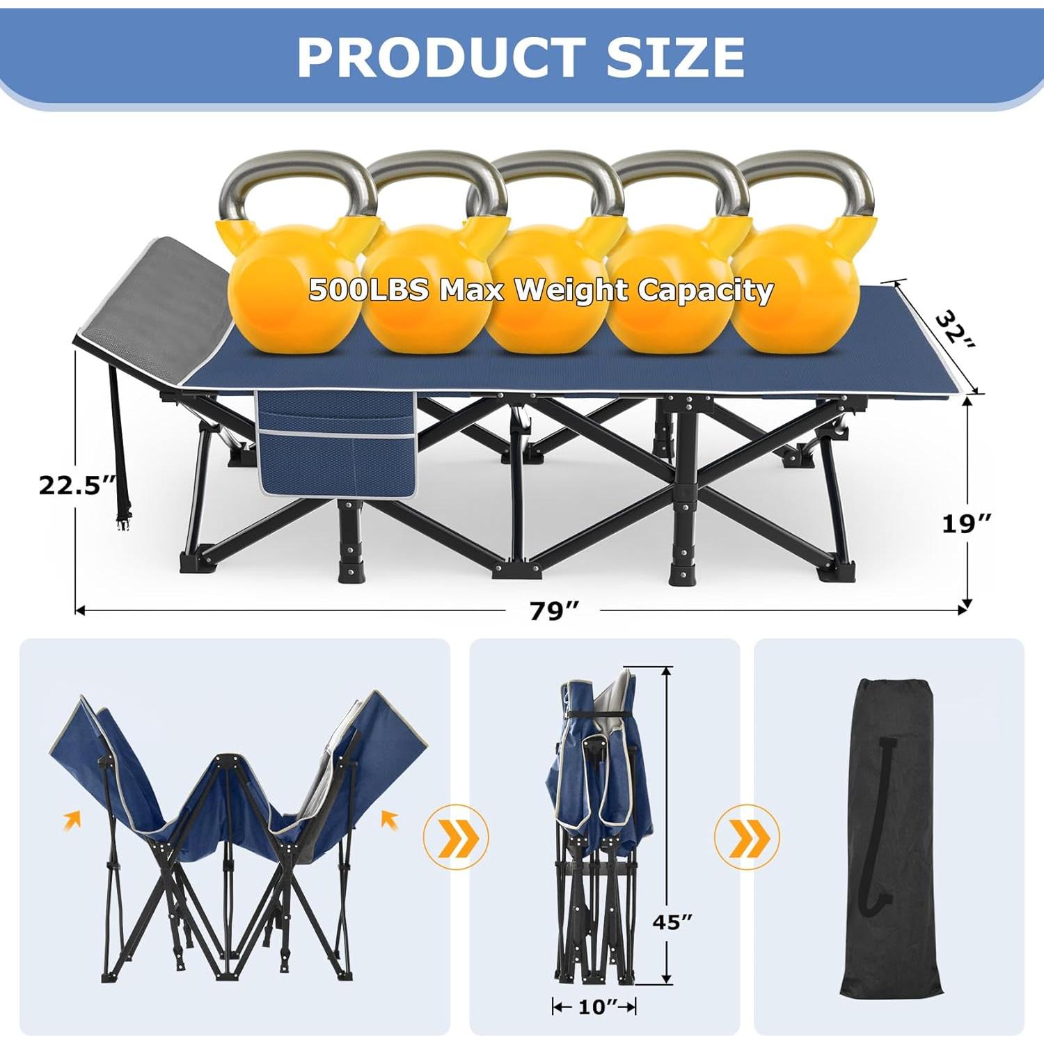 Cama de Camping Plegable Suteck XXL 200x81cm 1200D con Almohada