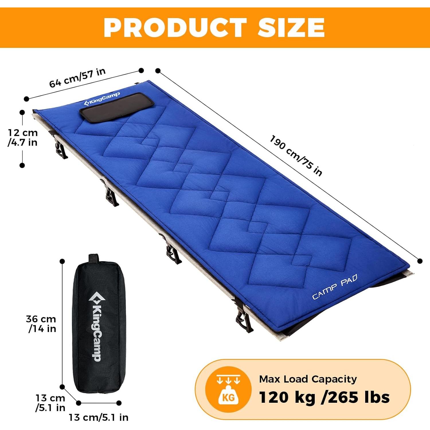 Cama de Camping Plegable KingCamp 120kg con Almohadilla Negra