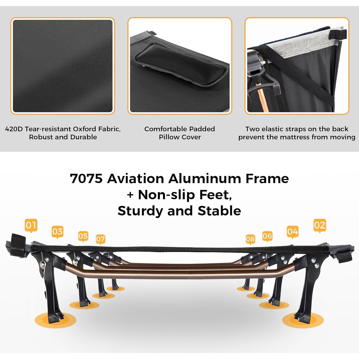 Cama de Camping Plegable KingCamp 120kg con Almohadilla Negra