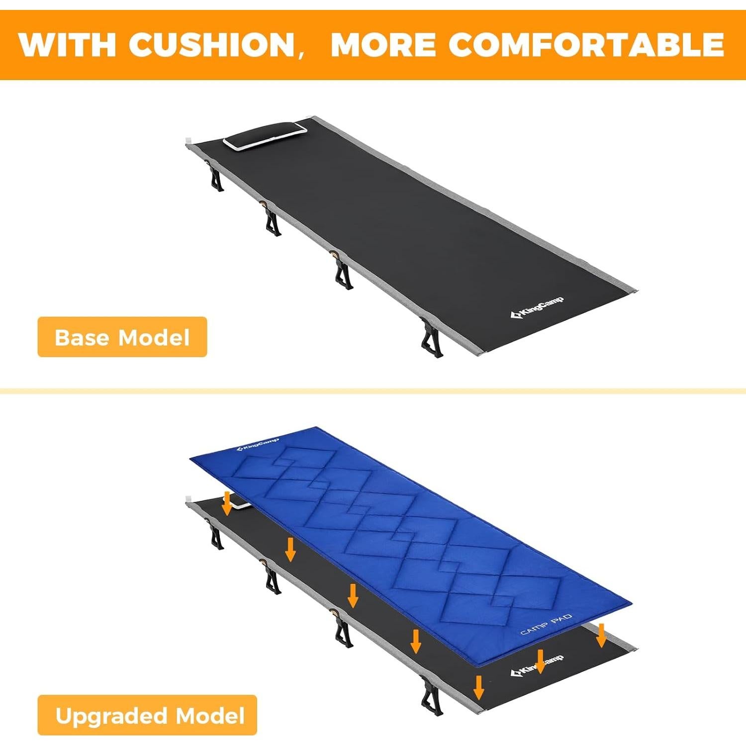 Cama de Camping Plegable KingCamp 120kg con Almohadilla Negra