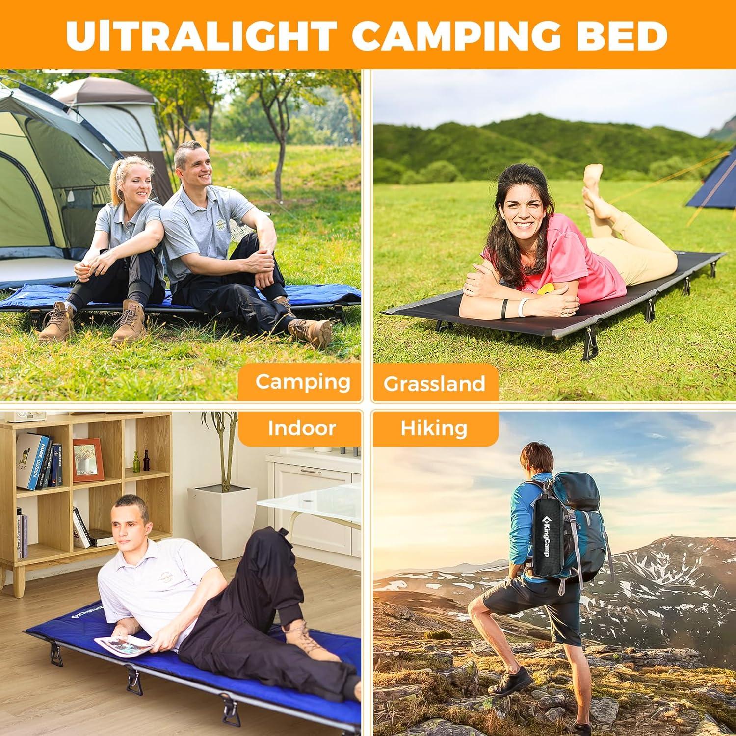 Cama de Camping Plegable KingCamp 120kg con Almohadilla Negra