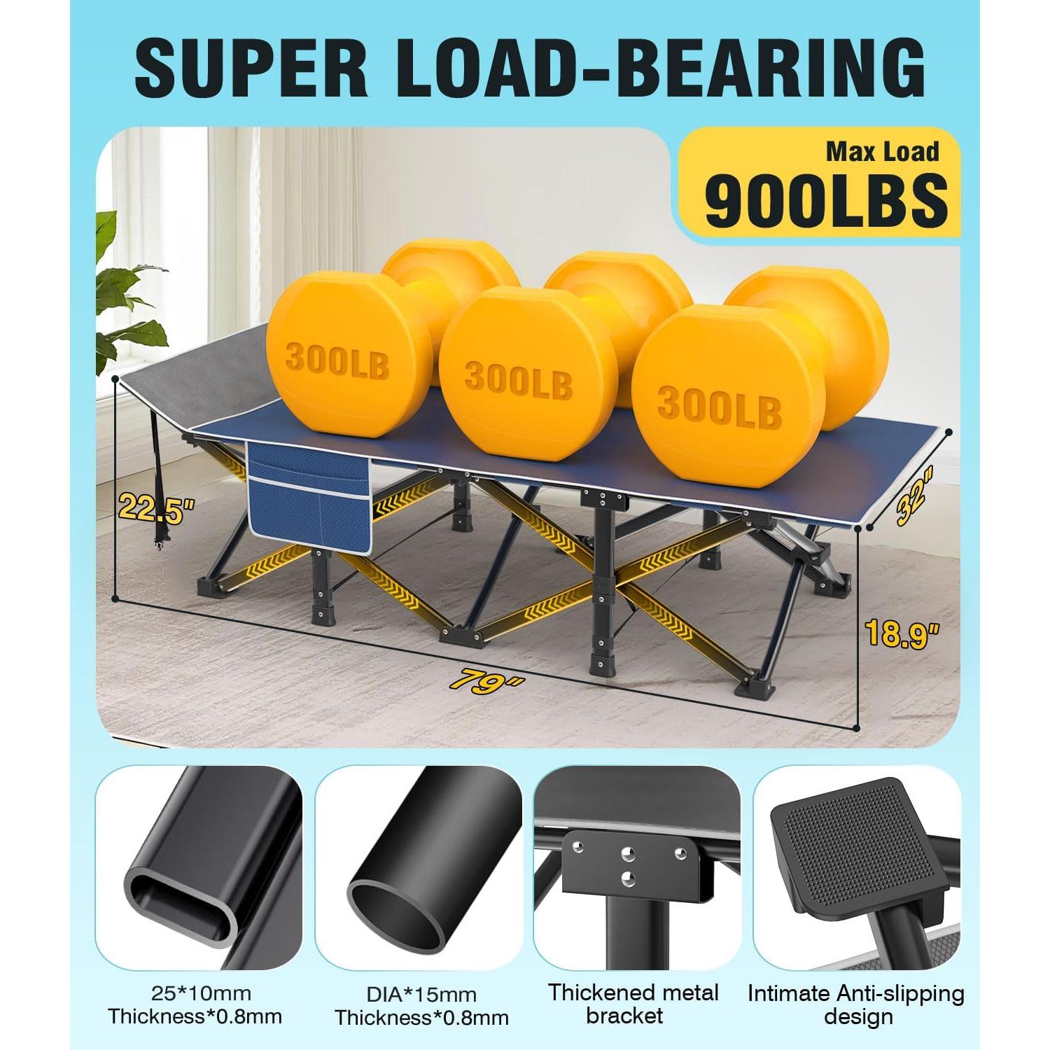 Cama de Camping Slendor XXL Plegable con Colchón 200.7x81.3cm