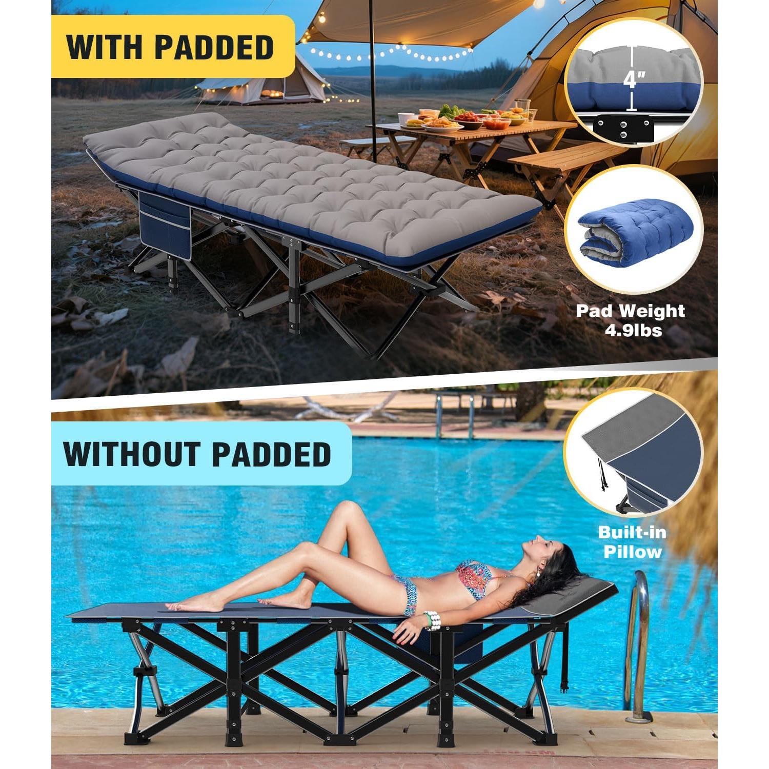 Cama de Camping Slendor XXL Plegable con Colchón 200.7x81.3cm