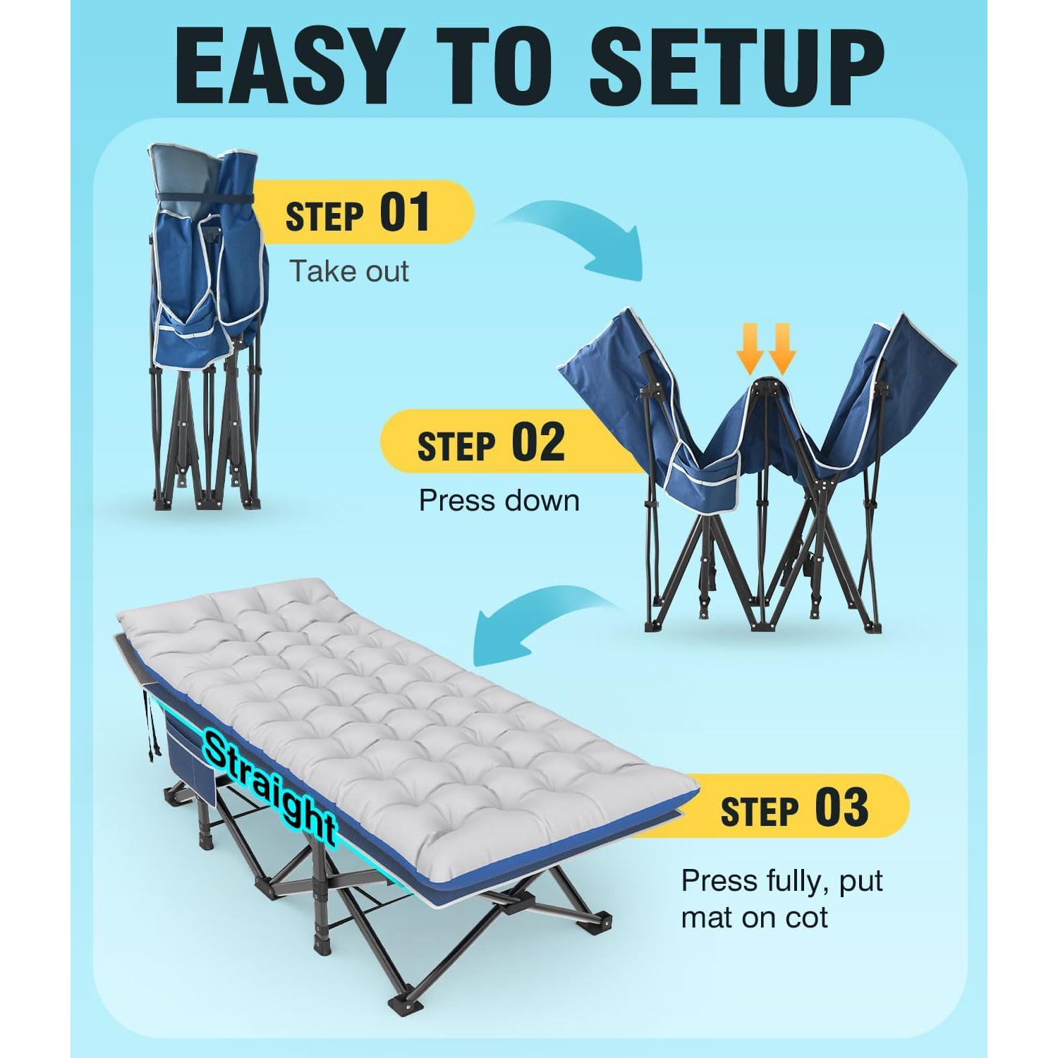 Cama de Camping Slendor XXL Plegable con Colchón 200.7x81.3cm