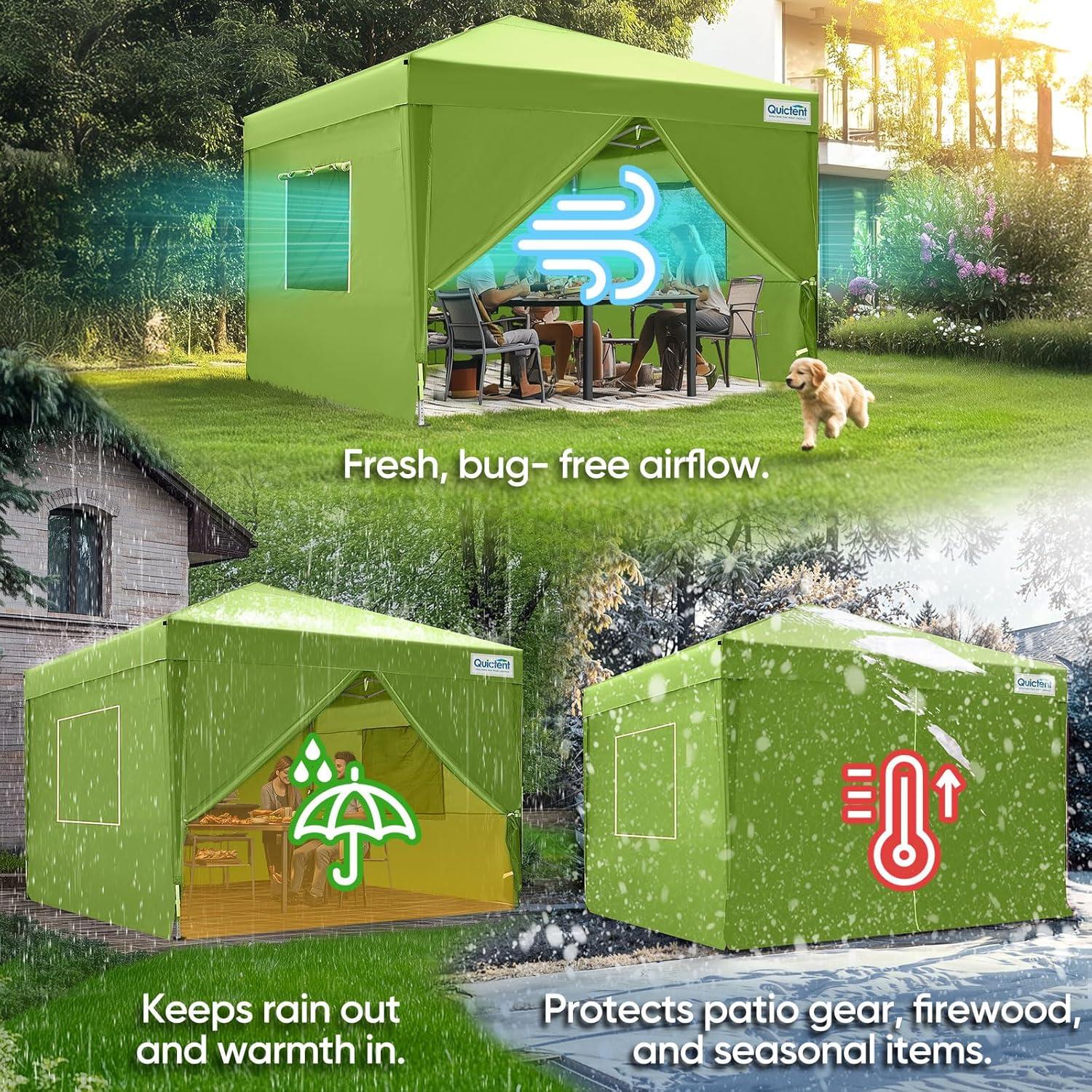 Carpa Plegable Quictent 3x3m Verde Impermeable con Ventanas