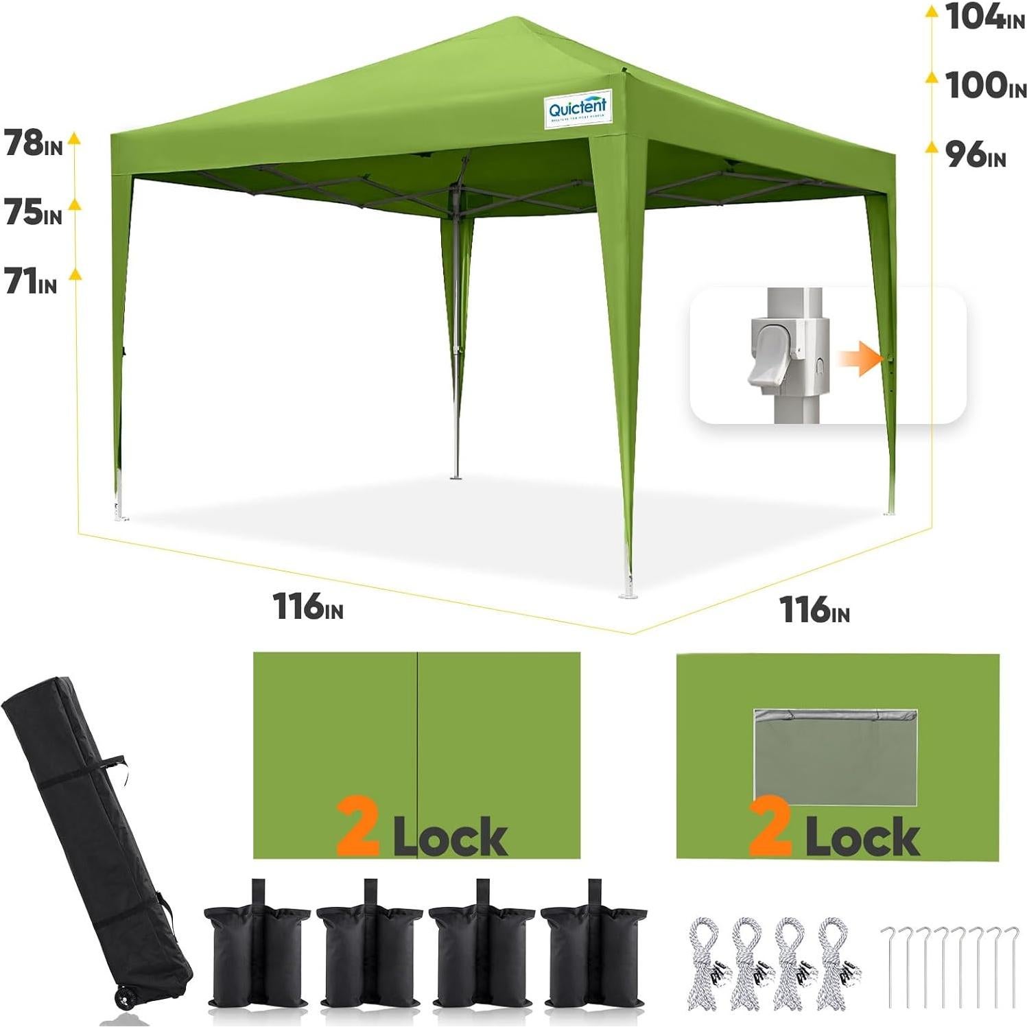 Carpa Plegable Quictent 3x3m Verde Impermeable con Ventanas