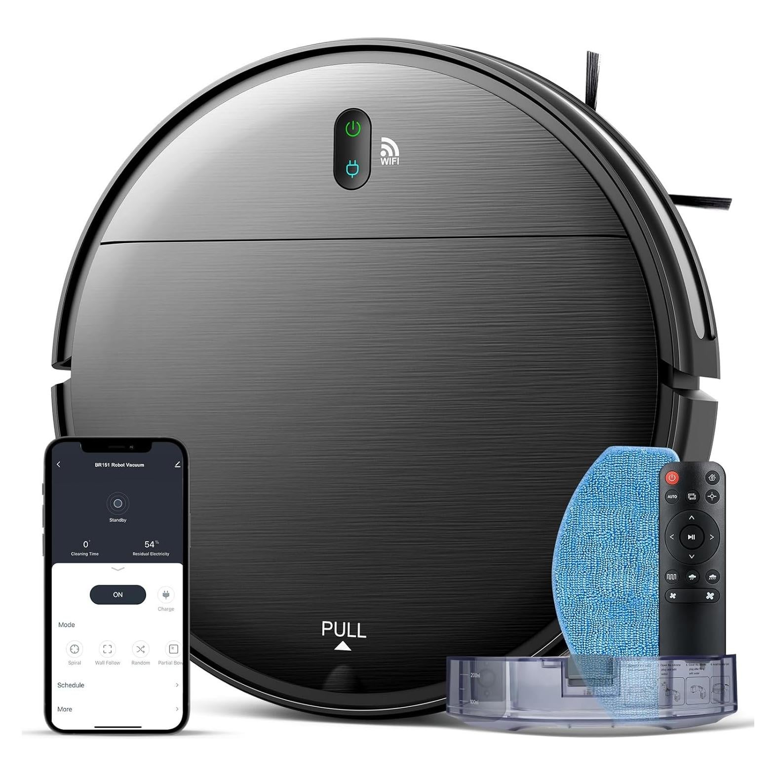 Robot Vacuum and Mop Combo, 2 in 1 Mopping Robot Vacuum Cleaner with Schedule, Wi-Fi/Voice/App, Strong Suction, Easy of Use, Self-Charging Robotic Vacuum, Slim, Ideal for Hard Floor, Pet Hair, Carpet