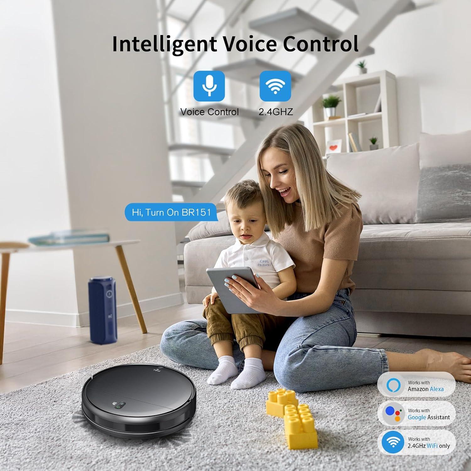 Robot Vacuum and Mop Combo, 2 in 1 Mopping Robot Vacuum Cleaner with Schedule, Wi-Fi/Voice/App, Strong Suction, Easy of Use, Self-Charging Robotic Vacuum, Slim, Ideal for Hard Floor, Pet Hair, Carpet