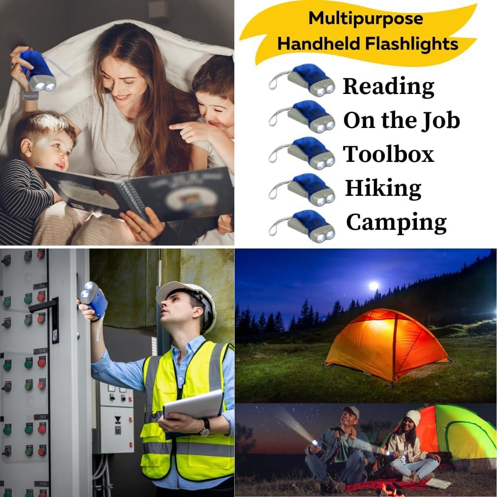 Linterna de Manivela Evelots - Paquete de 4 - LED Doble - Camping y Emergencias
