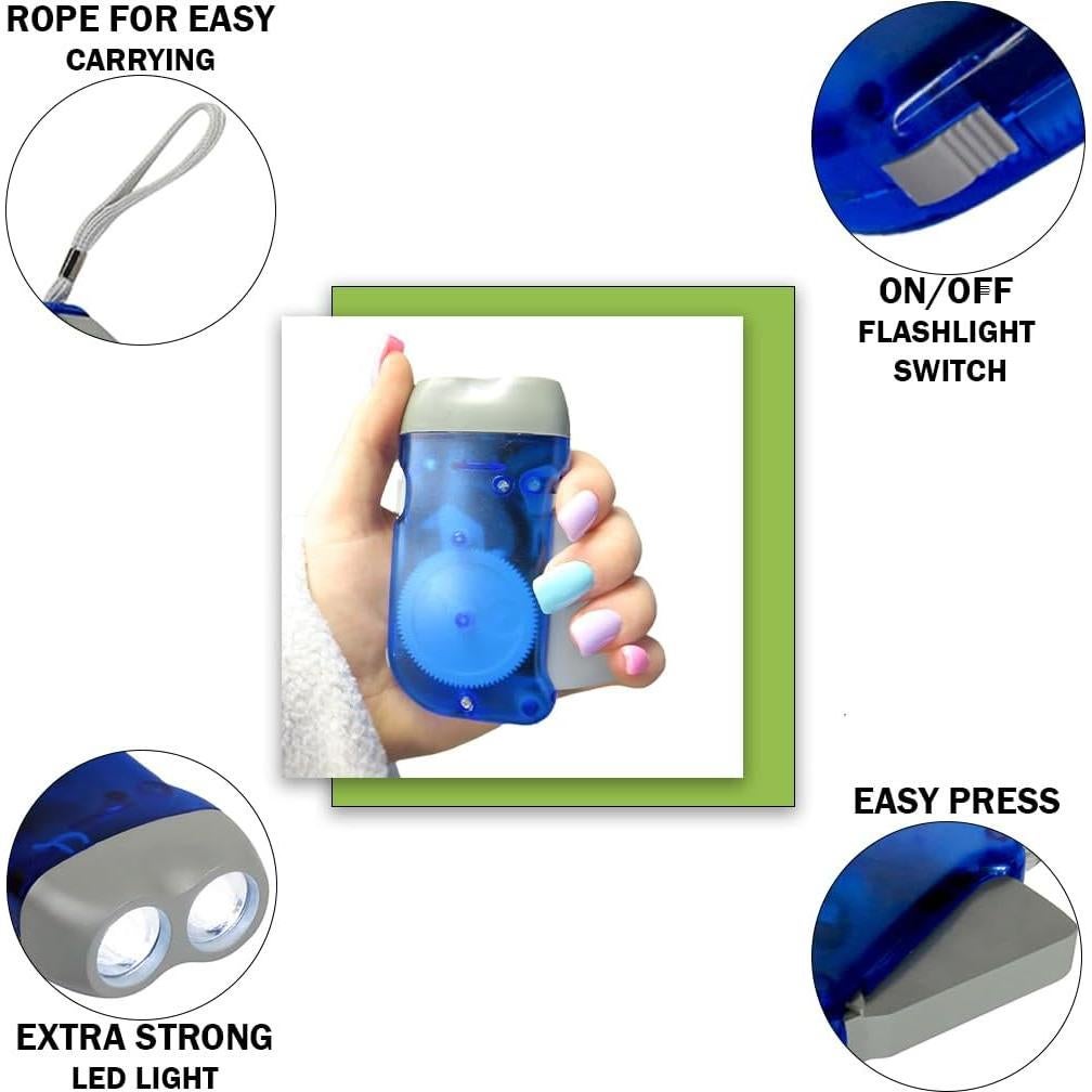 Linterna de Manivela Evelots - Paquete de 4 - LED Doble - Camping y Emergencias