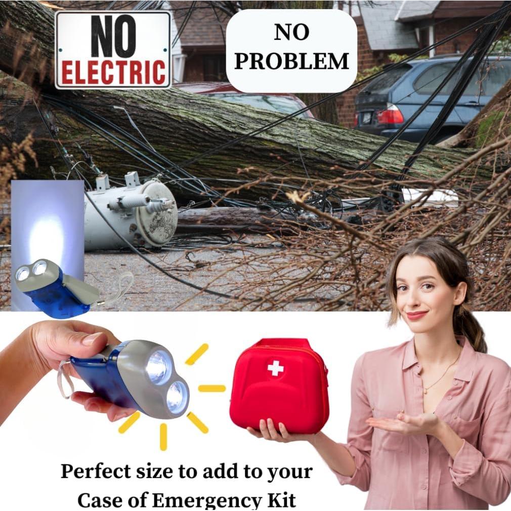 Linterna de Manivela Evelots - Paquete de 4 - LED Doble - Camping y Emergencias